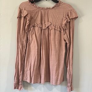 Universal Thread Mauve Ruffle Long Sleeve Blouse cotton blend
